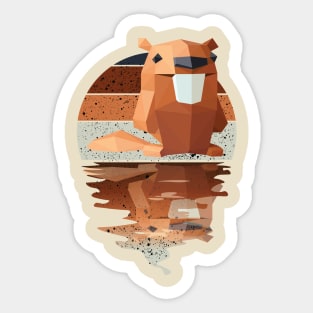 Vintage cute Beaver reflected on lights of moon Sticker